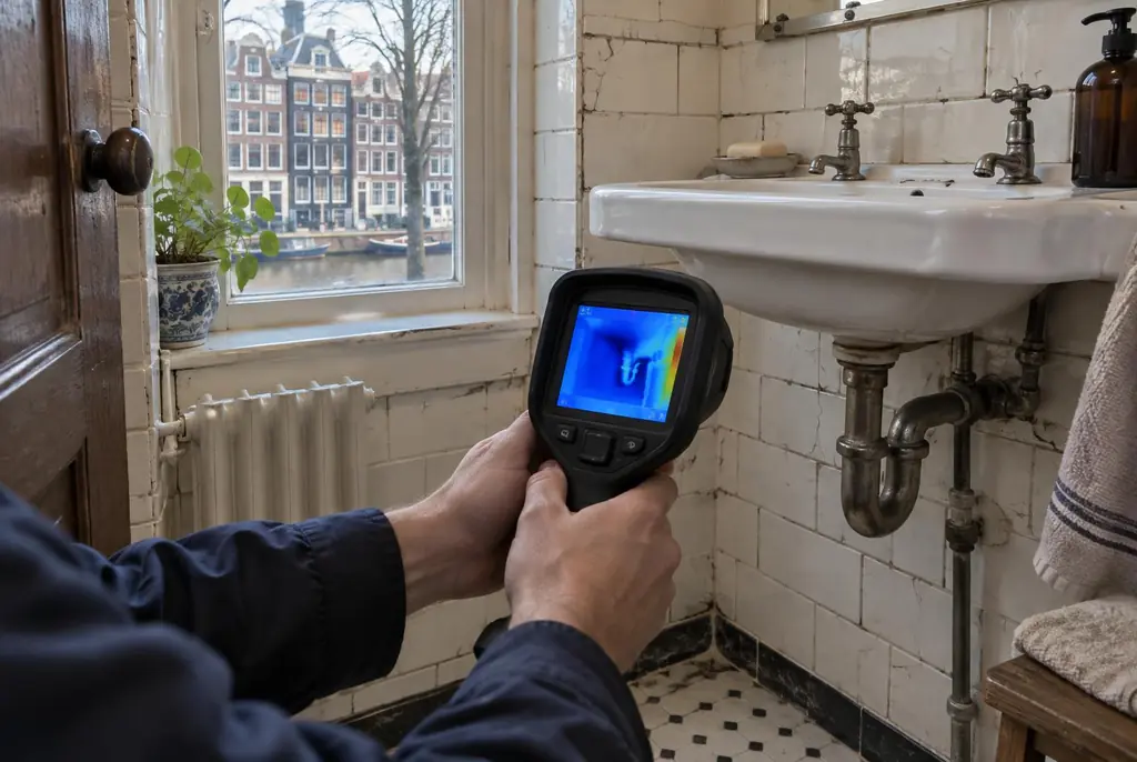 Lekdetectie Huizen – badkamer met oude leidingen achter de tegels