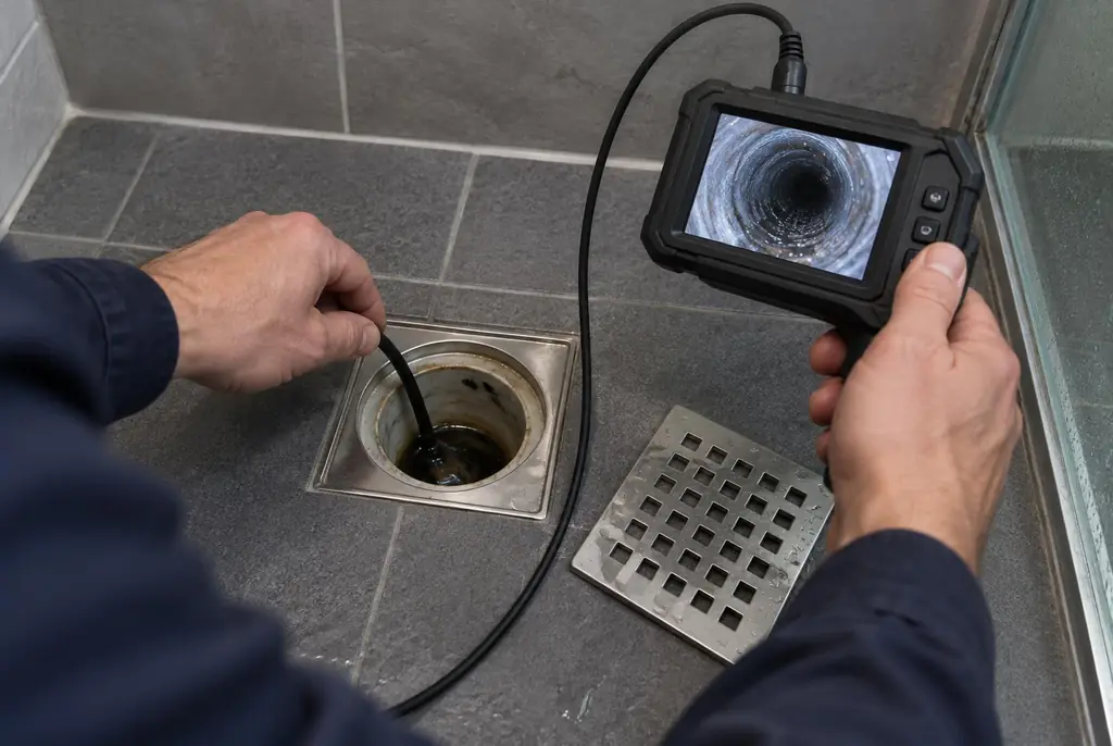 Lekdetectie Huizen – endoscoop-inspectie in een douchegoot