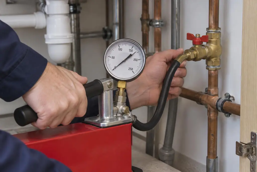 Lekdetectie Huizen – druktest op een waterleiding met een manometer