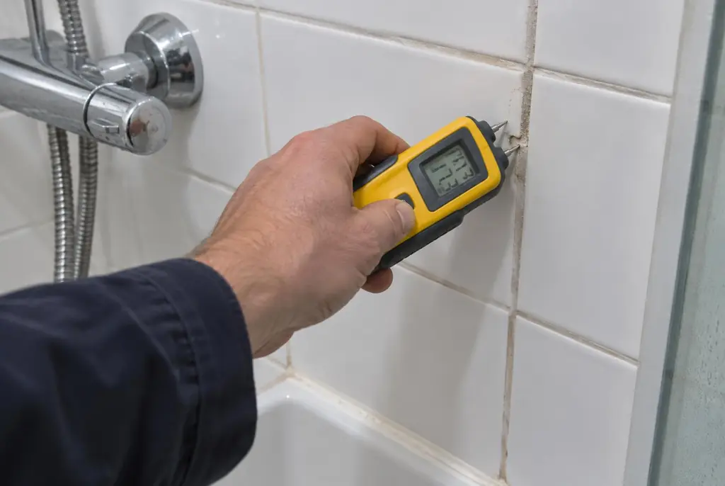 Lekdetectie Huizen – vochtmeter op badkamertegels bij de douche