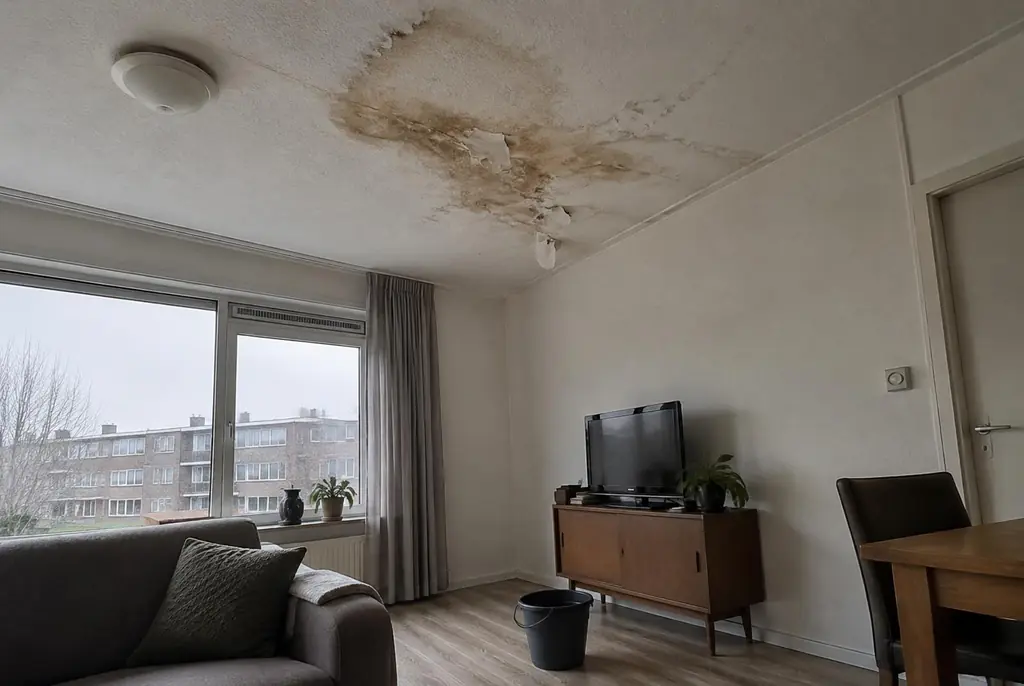 Lekdetectie Huizen – vochtplek op het plafond onder een badkamer